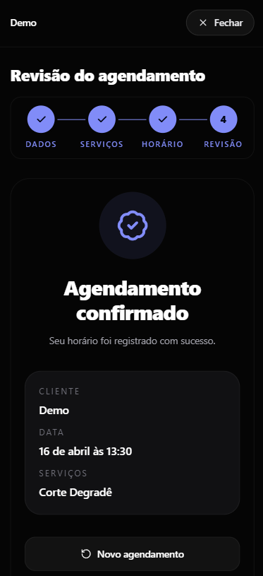 Tela de agendamento finalizado e confirmado